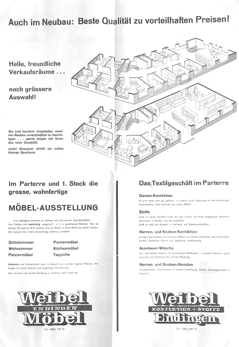 Endinger Gemeinderat mit Kurt Weibel im neuen Möbelhaus 1956