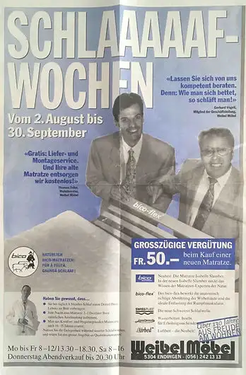 Historische Werbung für Schlafwochen bei Weibel Möbel