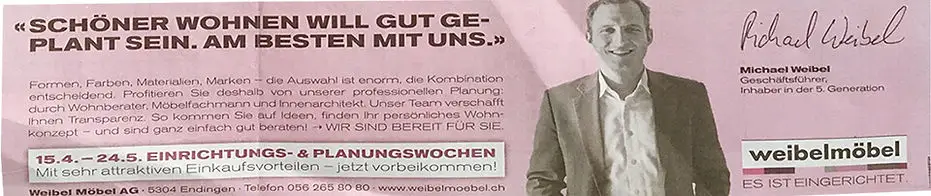 Zeitungsartikel über Geri Vögeli und Weibel Möbel