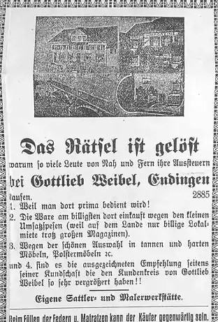 Historische Zeitungsanzeige von Weibel Möbel