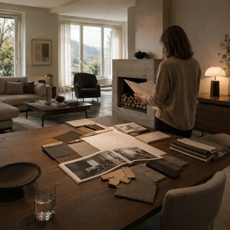 Persönliche Innenraumberatung mit Materialmustern im Wohnraum