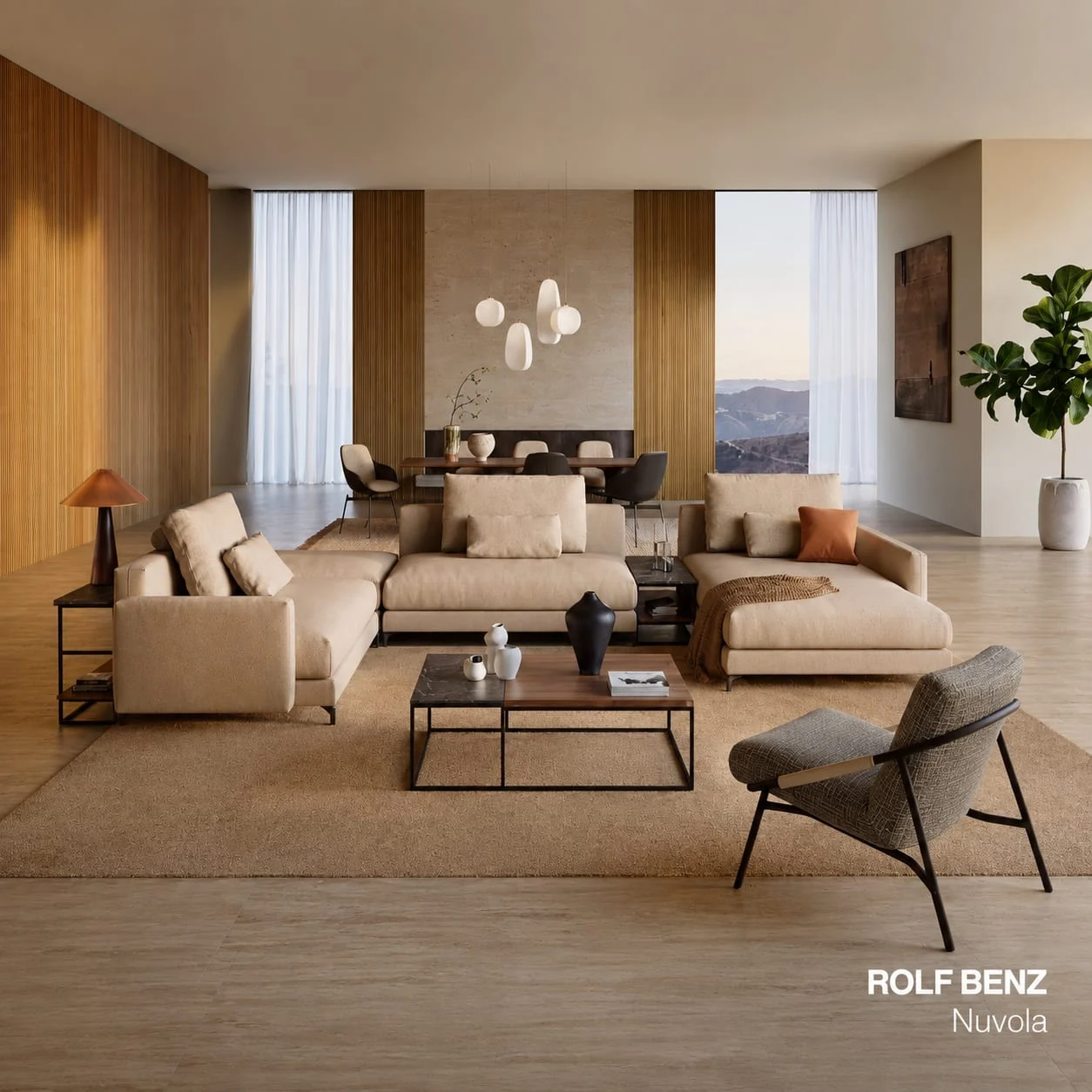 Wohnzimmer mit modernem Sofa von Rolf Benz