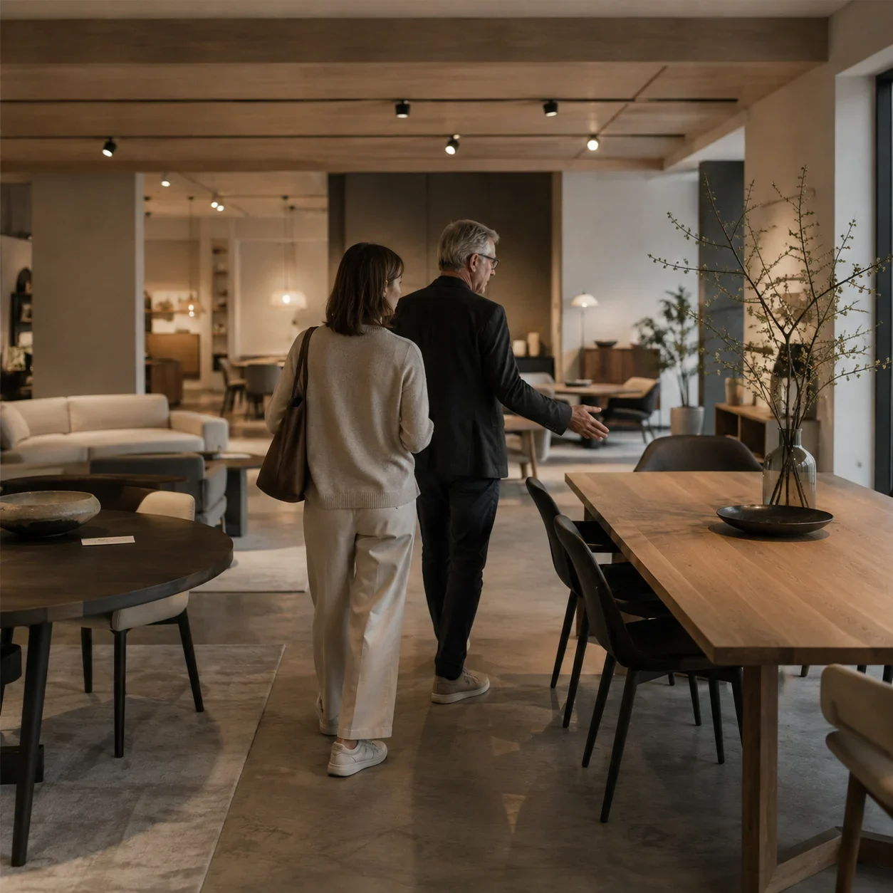 Persönliche Beratung in einem modernen Möbel-Showroom